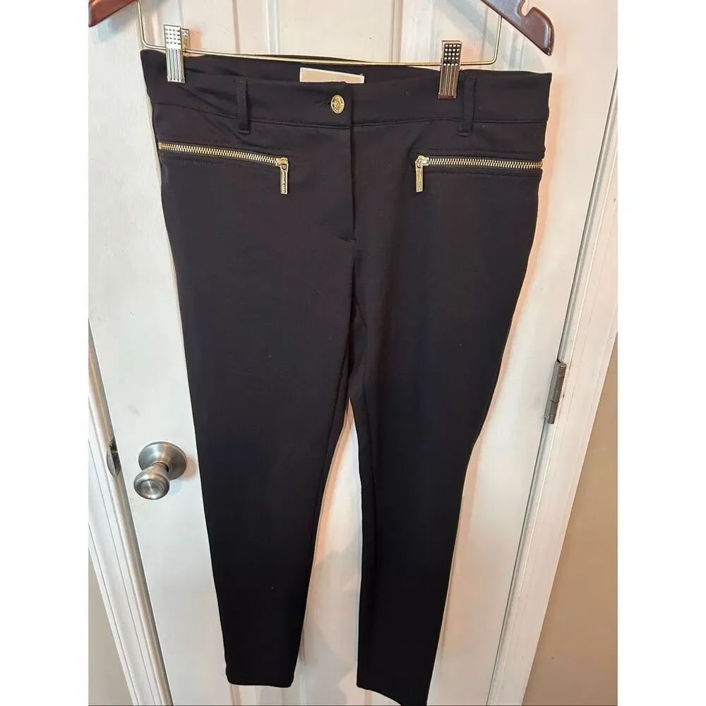 Michael Kors stretchy skinny women’s pants size 6 black gold zippers stretchy 6